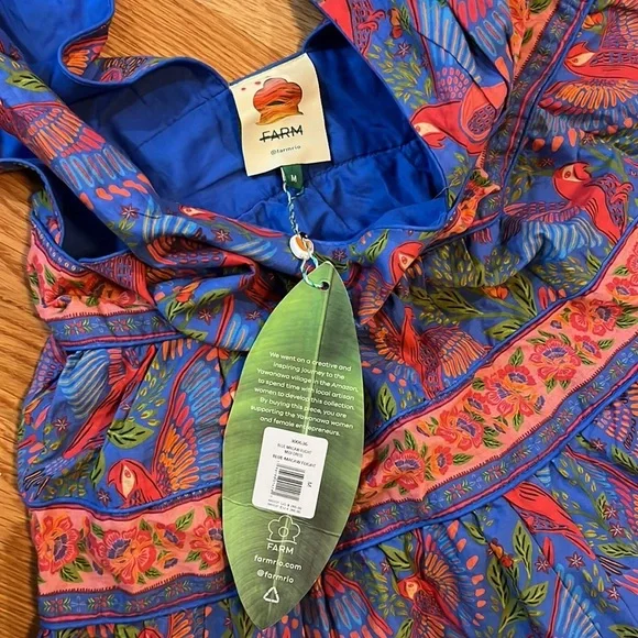 Farm Rio Size Small Blue Macaw Flight Midi Dress Tiered Size Medium NWT - Picture 9 of 16